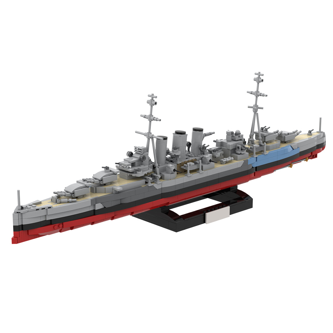 MOC 1/300 Scale HMS Norfolk Heavy Cruiser Building Blocks, Military Warship Naval Display Construction Set with Display Stand for Adult Collectors (1456PCS) - cubertime