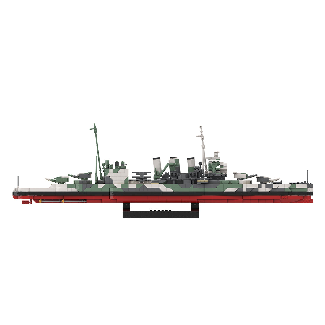 MOC 1/300 Scale HMS Suffolk Heavy Cruiser Building Blocks, Military Warship Model Naval Display Construction Set with Display Stand for Adult Collectors (1656PCS/Camouflage Version) - cubertime