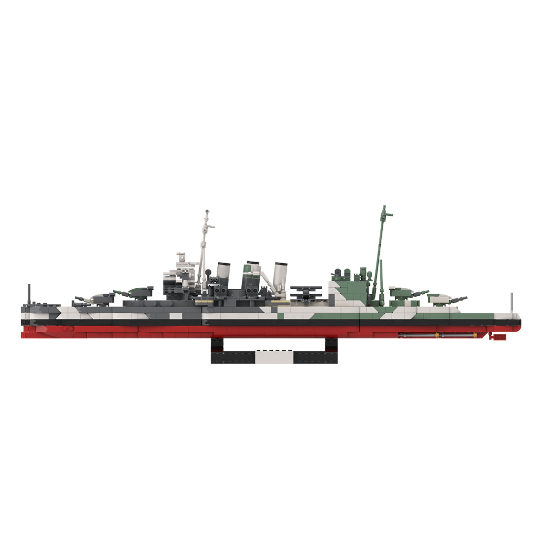 MOC 1/300 Scale HMS Suffolk Heavy Cruiser Building Blocks, Military Warship Model Naval Display Construction Set with Display Stand for Adult Collectors (1656PCS/Camouflage Version) - cubertime