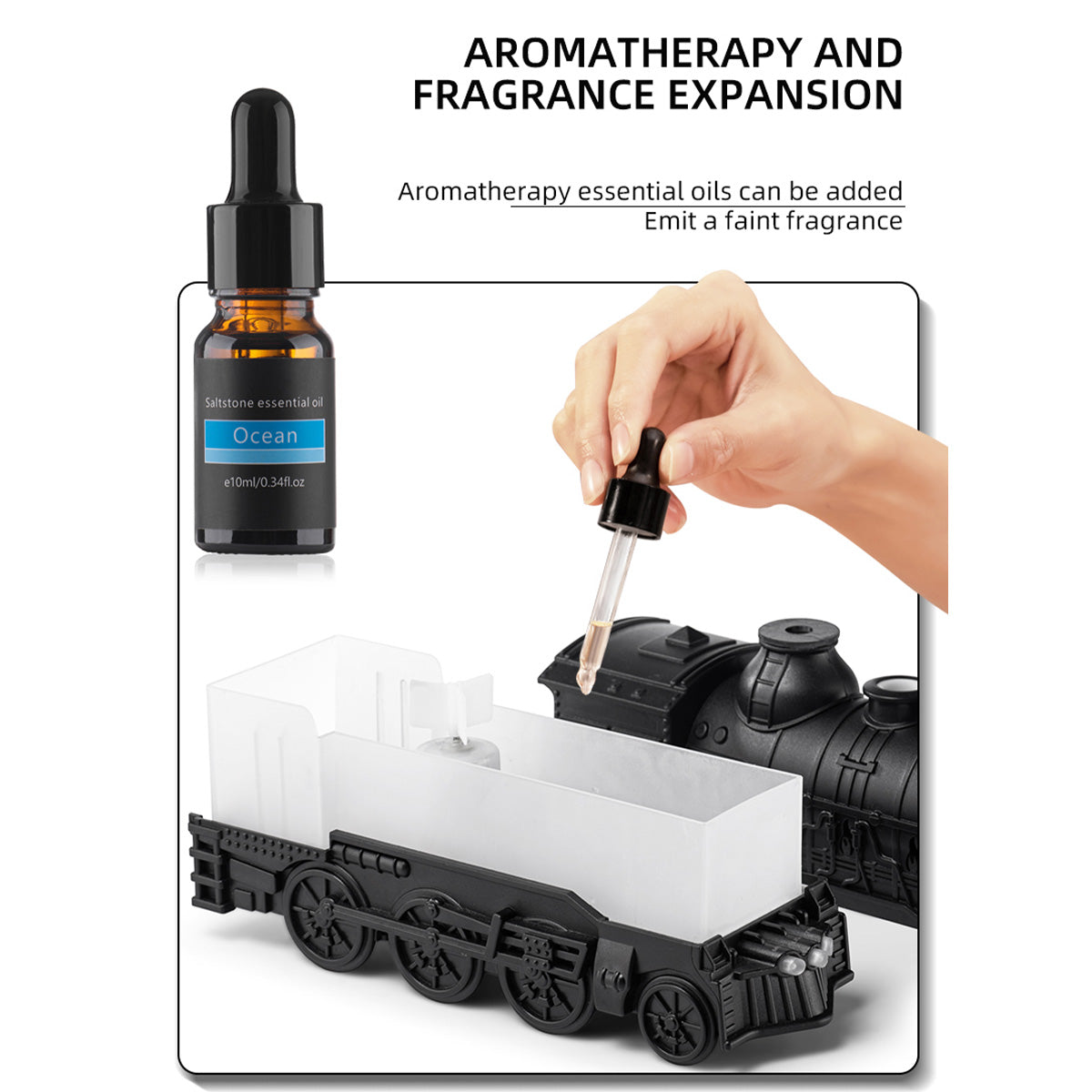 300ml Vintage Steam Train Aromatherapy Essential Oil Diffuser and Humidifier with Dual-Color LED Light, Remote Controller(Bronze/Black) - cubertime