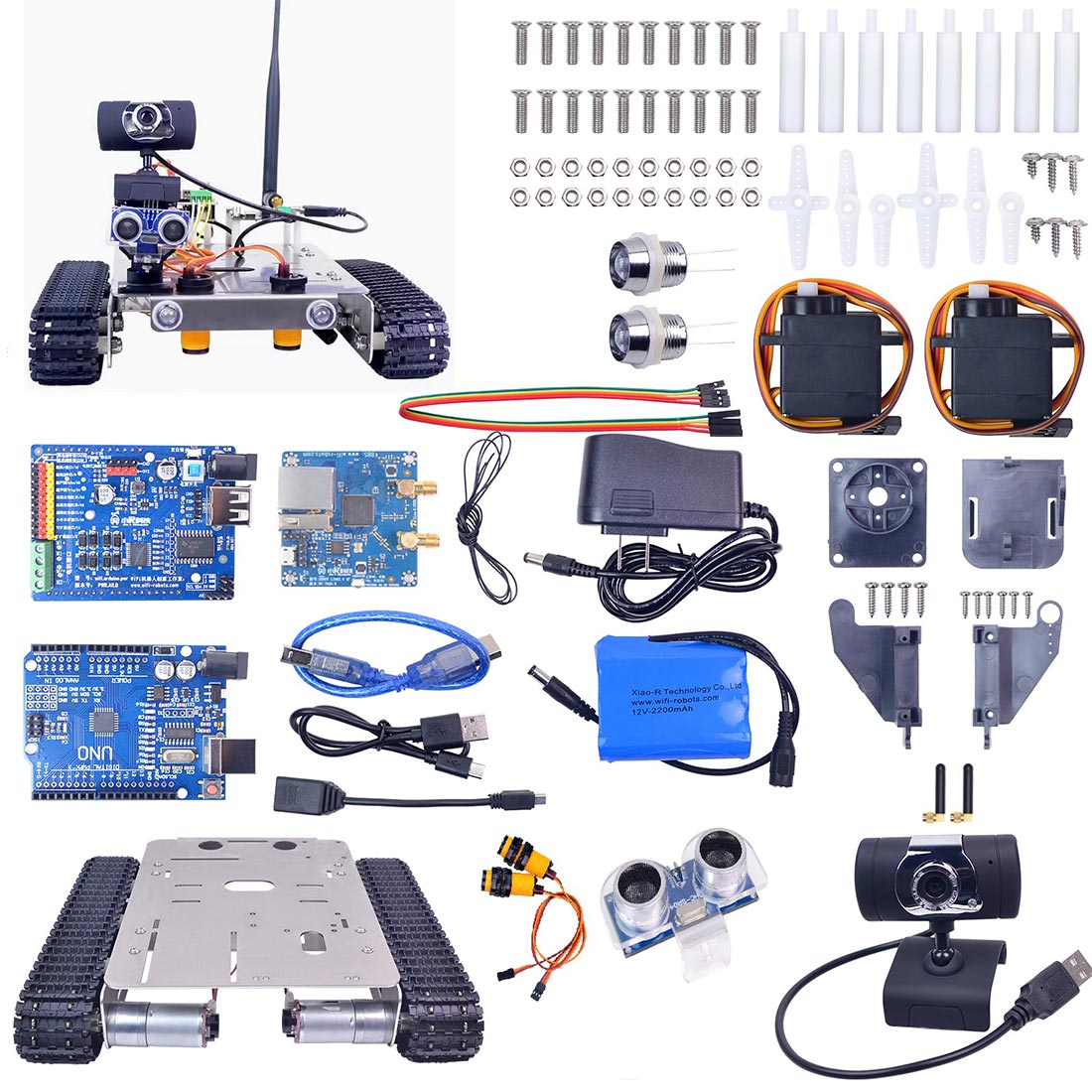 GFS Microcontroller Intelligent Robot Car Kit with WiFi & Bluetooth Connectivity, Video Transmission - Compatible with Arduino-UNO, Raspberry-Pi - cubertime