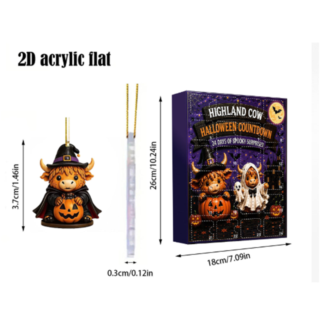 Halloween Long-Haired Cow 24-Day Countdown Surprise Box Mini Figure Set, Holiday Advent Calendar Mystery Bag Collection for Party Favors and Desktop Display - cubertime