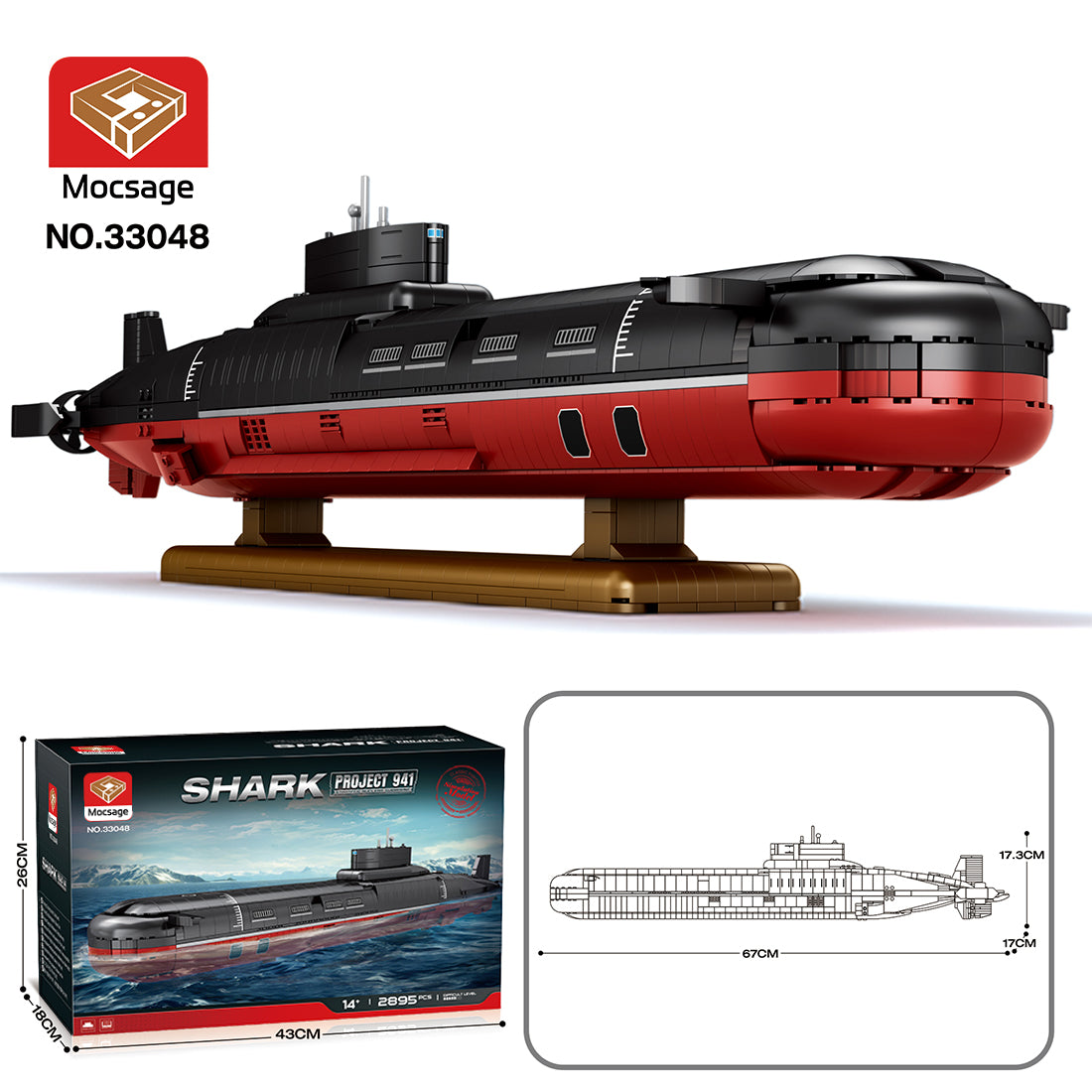 MOC-193085 1/250 Scale Typhoon Class 941 Nuclear Submarine Building Block Set (2895PCS) - cubertime