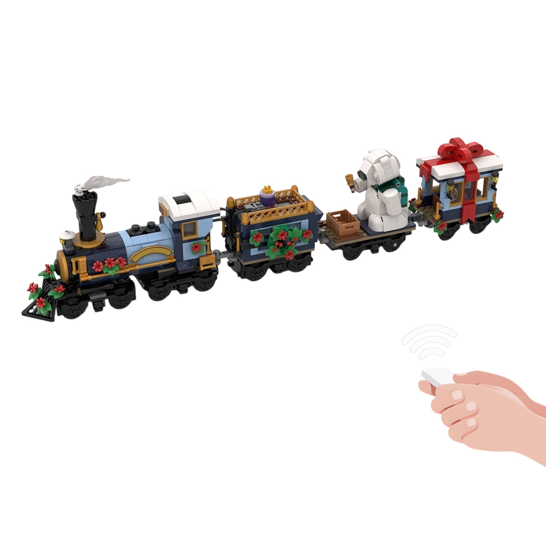 MOC-249783 Holiday Train Building Block Set, Seasonal Sightseeing Railway Car Model Kit, Christmas Festive Passenger Train Display Model (910PCS/Dynamic Version) - cubertime