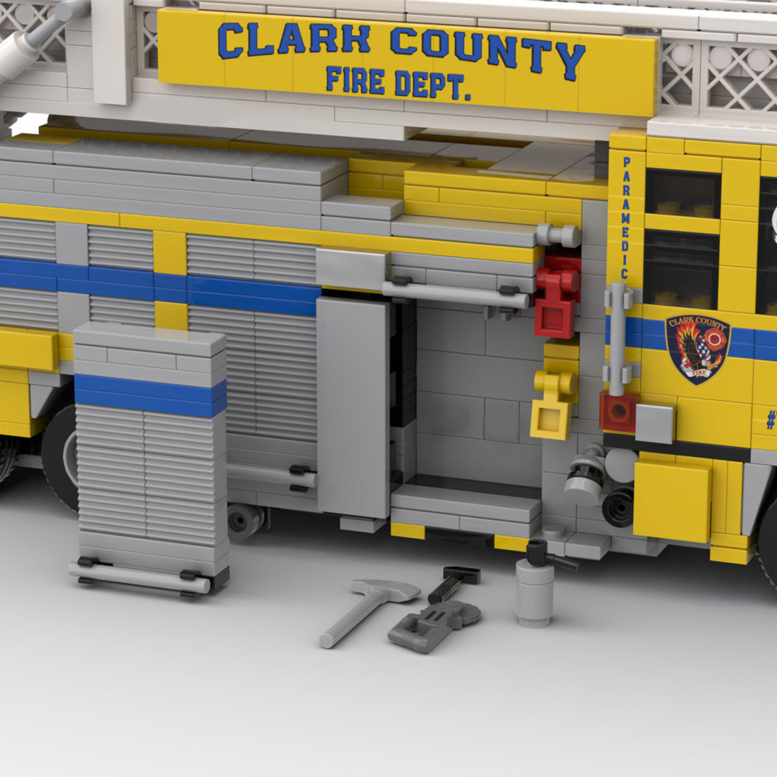 MOC-252194 Aerial Ladder Fire Truck Building Blocks Set, Urban Emergency Vehicle Model with Extendable Ladder, Equipment Compartments and Realistic Firefighting Details(1783PCS) - CUBERTIME