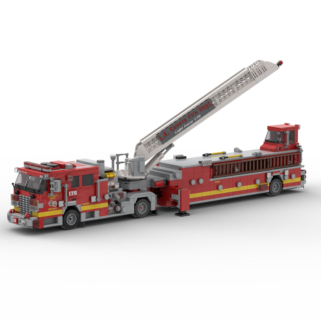 MOC-256302 Aerial Ladder Fire Truck Building Blocks Set, City Emergency Vehicle Model Kit with Extendable Ladder and Realistic Firefighting Details(1752PCS) - cubertime