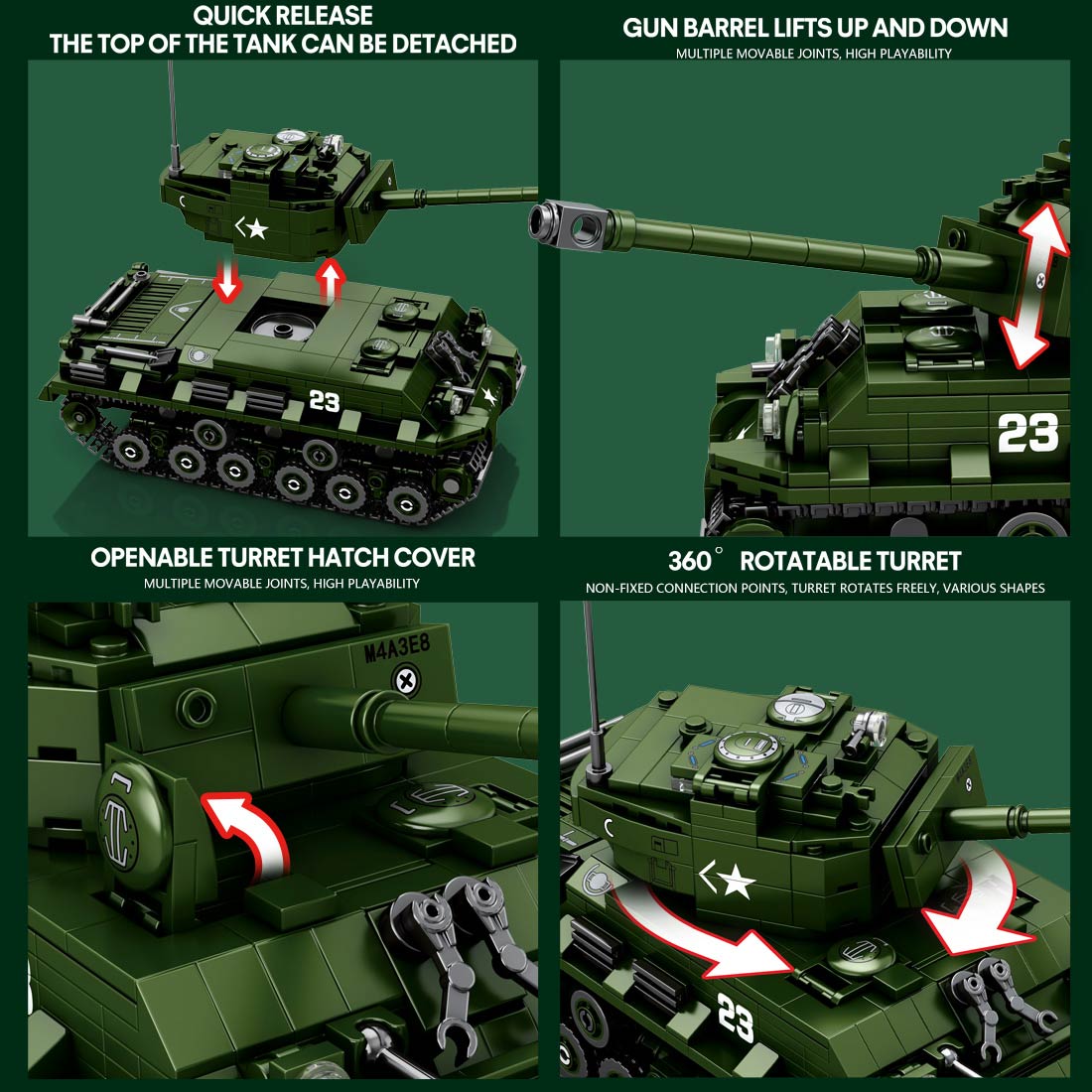 MOC 1/30 Scale M4A3E8 Tank Model MOC Building Blocks Set(836PCS) - cubertime