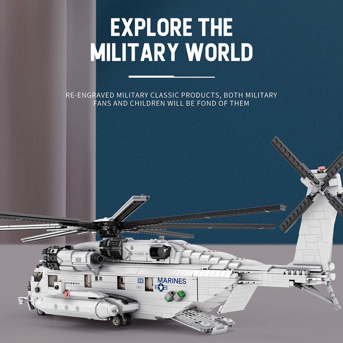 MOC-127265 1/35 Scale CH-53E Super Stallion Modern Military-themed Small Particles Building Blocks Set (2193PCS) - cubertime