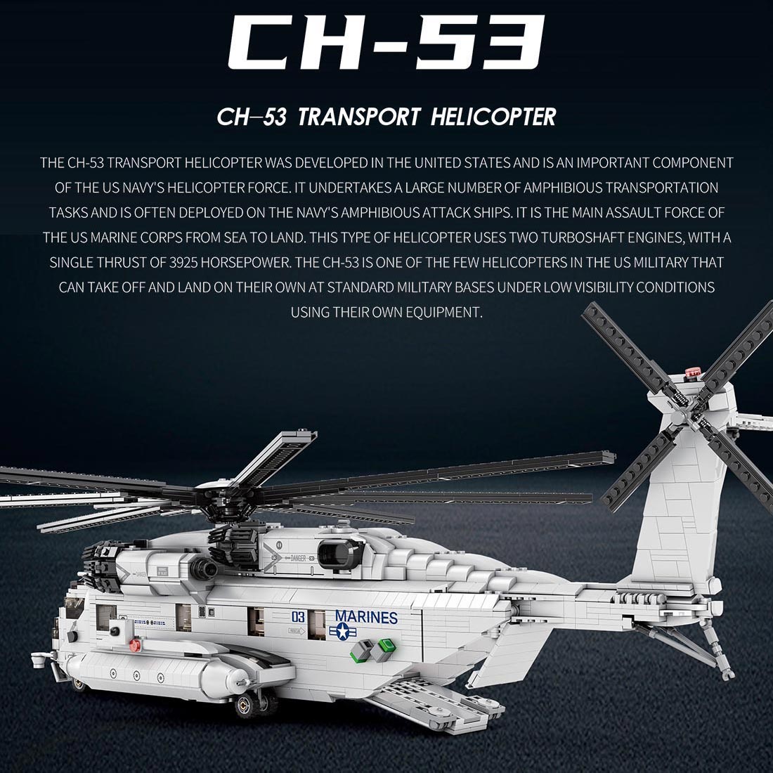 MOC-127265 1/35 Scale CH-53E Super Stallion Modern Military-themed Small Particles Building Blocks Set (2193PCS) - cubertime