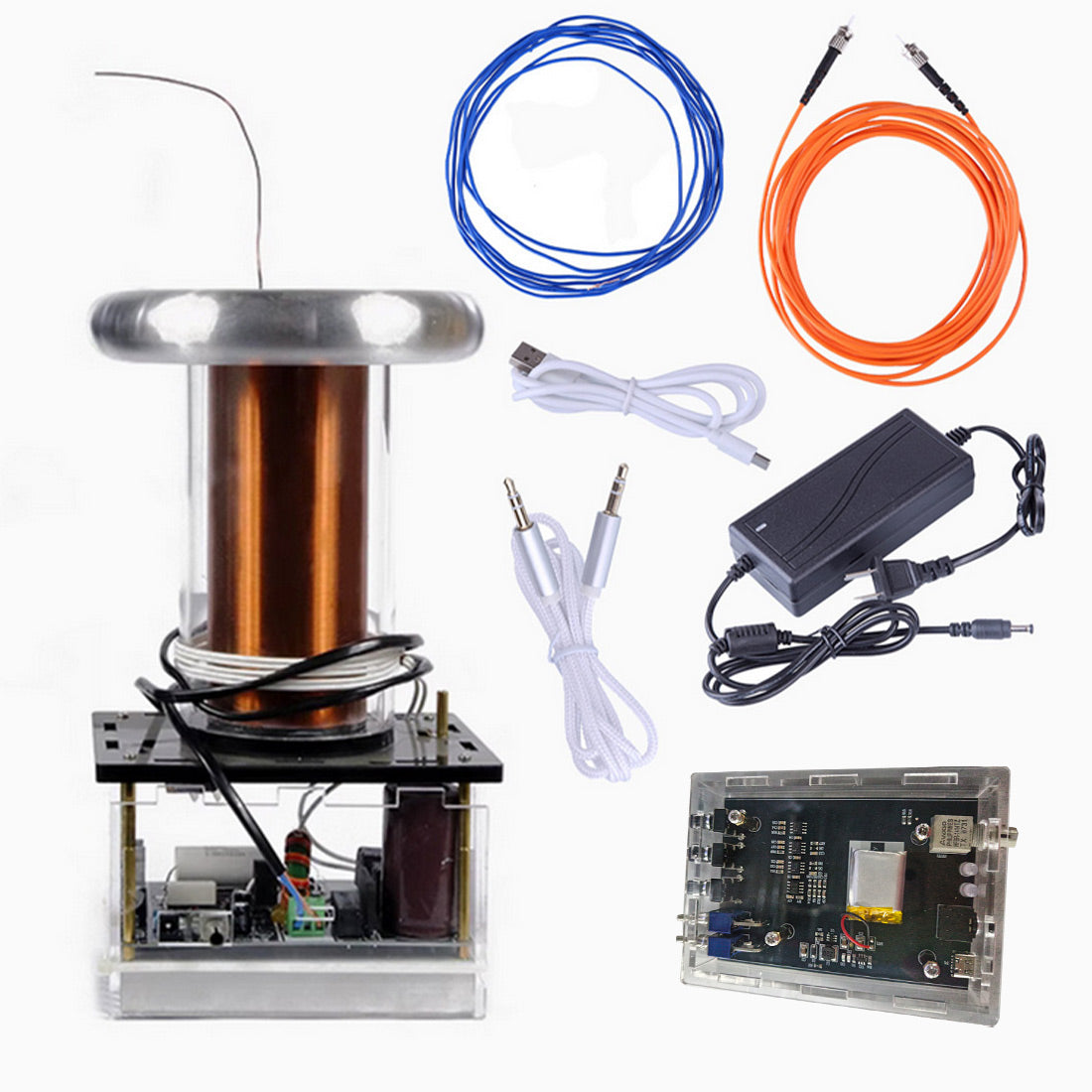 Solid State Tesla Coil Artificial Lightning Arc Plasma Music Loudspeaker with US-Plug - cubertime