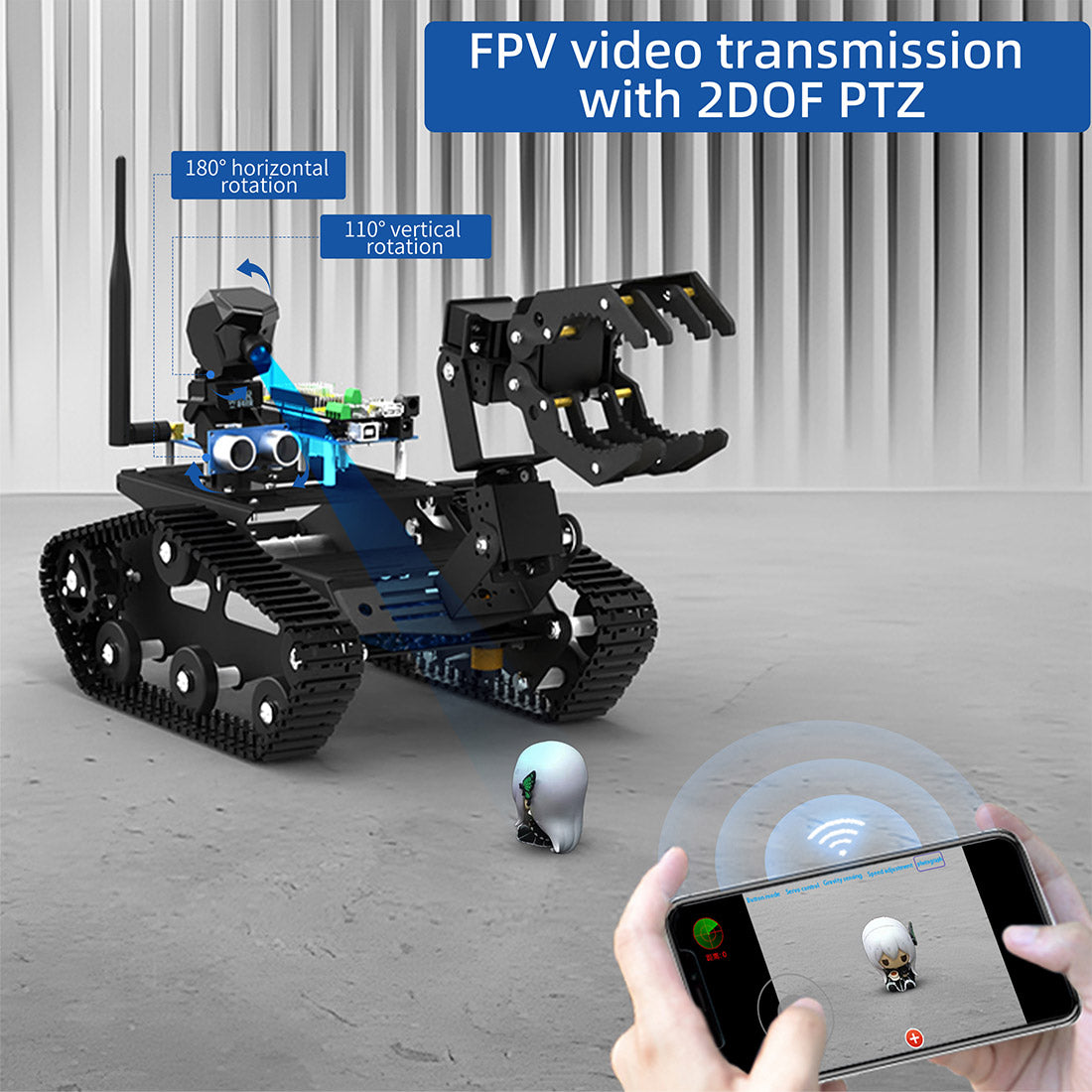 WiFi Video Tracked Robotic Car with Arduino-MEGA2560-Compatible Control Board (A2 Claw Configuration) - cubertime