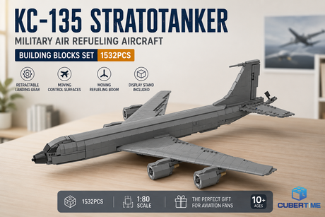 KC-135 Stratotanker military aircraft building blocks model with display stand