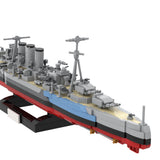 MOC 1/300 Scale HMS Norfolk Heavy Cruiser Building Blocks, Military Warship Naval Display Construction Set with Display Stand for Adult Collectors (1456PCS) - cubertime