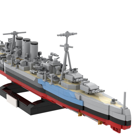 MOC 1/300 Scale HMS Norfolk Heavy Cruiser Building Blocks, Military Warship Naval Display Construction Set with Display Stand for Adult Collectors (1456PCS) - cubertime