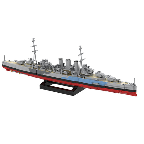 MOC 1/300 Scale HMS Norfolk Heavy Cruiser Building Blocks, Military Warship Naval Display Construction Set with Display Stand for Adult Collectors (1456PCS) - cubertime