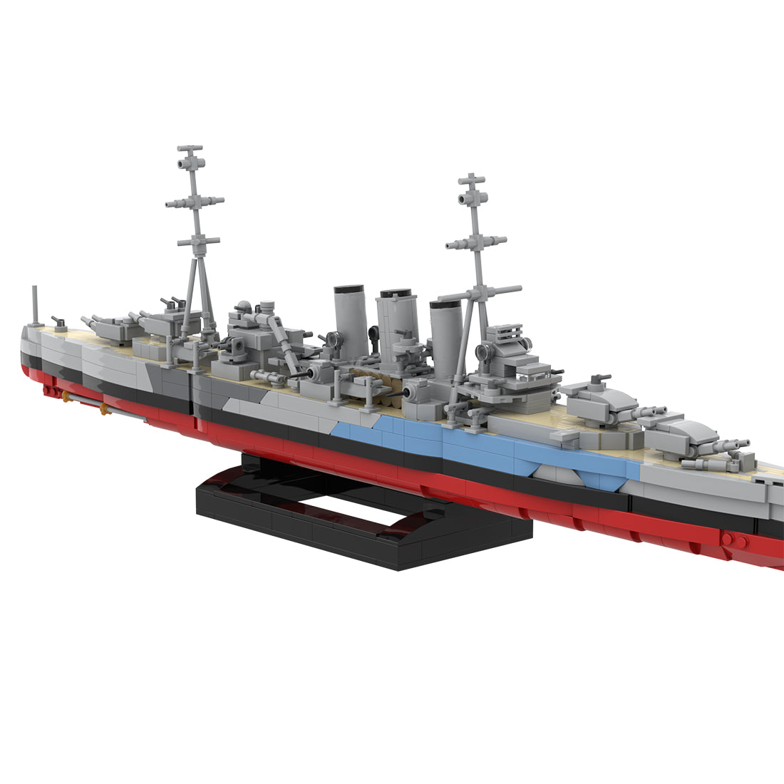 MOC 1/300 Scale HMS Norfolk Heavy Cruiser Building Blocks, Military Warship Naval Display Construction Set with Display Stand for Adult Collectors (1456PCS) - cubertime