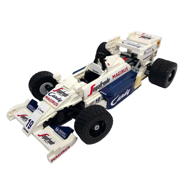 MOC-251154 1/16 Scale Toleman TG184 1984 F1 Monaco GP Race Car Model Building Blocks Set(737PCS/White & Blue) - cubertime
