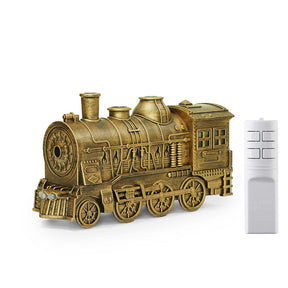 300ml Vintage Steam Train Aromatherapy Essential Oil Diffuser and Humidifier with Dual-Color LED Light, Remote Controller(Bronze/Black) - cubertime