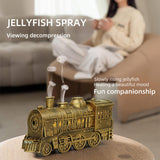 300ml Vintage Steam Train Aromatherapy Essential Oil Diffuser and Humidifier with Dual-Color LED Light, Remote Controller(Bronze/Black) - cubertime