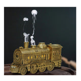 300ml Vintage Steam Train Aromatherapy Essential Oil Diffuser and Humidifier with Dual-Color LED Light, Remote Controller(Bronze/Black) - cubertime