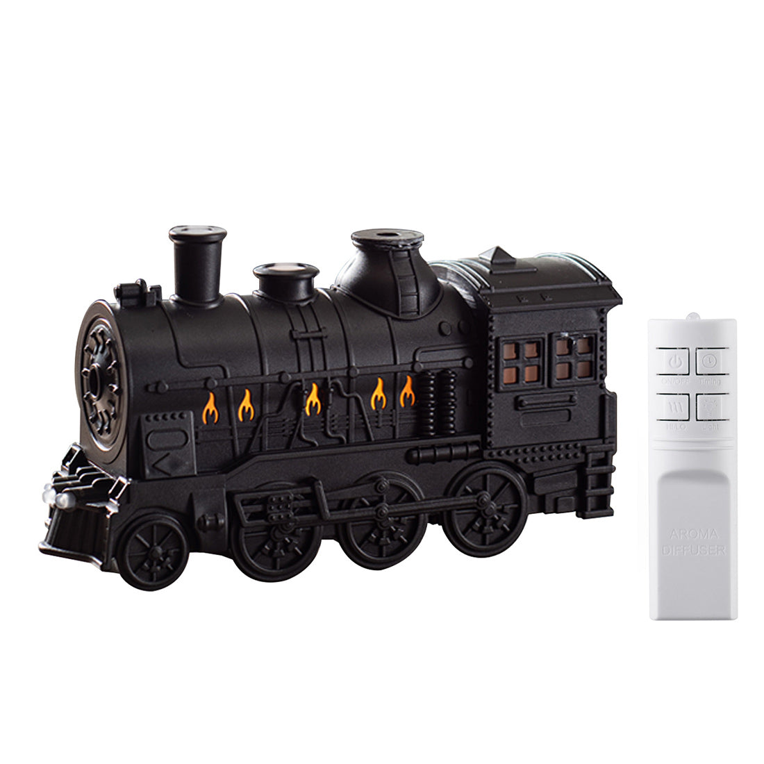 300ml Vintage Steam Train Aromatherapy Essential Oil Diffuser and Humidifier with Dual-Color LED Light, Remote Controller(Bronze/Black) - cubertime