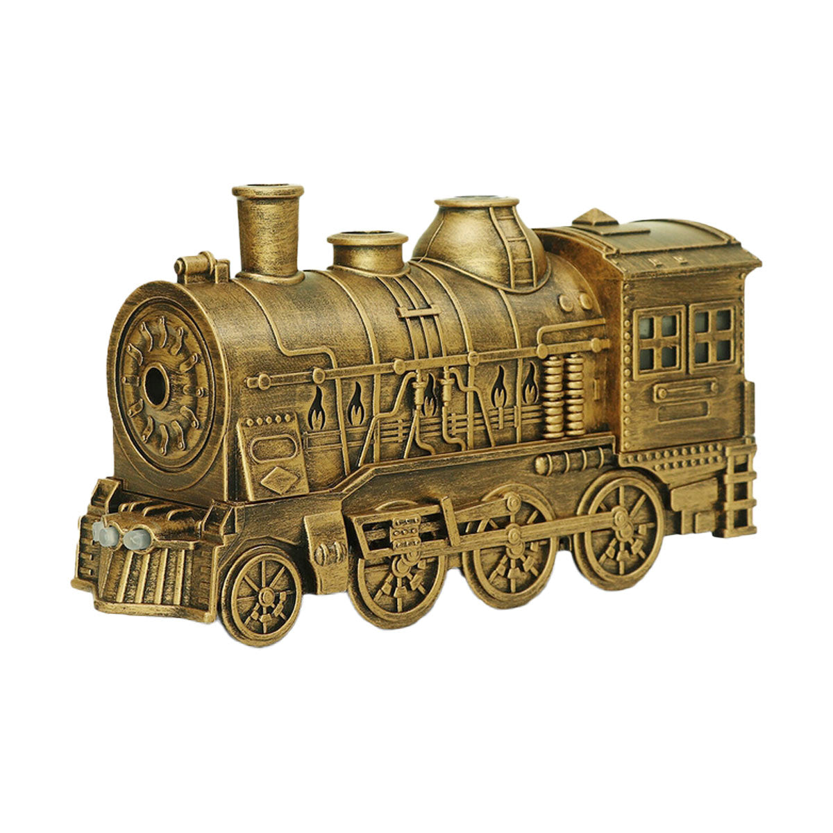 300ml Vintage Steam Train Aromatherapy Essential Oil Diffuser and Humidifier with Dual-Color LED Light, Remote Controller(Bronze/Black) - cubertime