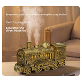 300ml Vintage Steam Train Aromatherapy Essential Oil Diffuser and Humidifier with Dual-Color LED Light, Remote Controller(Bronze/Black) - cubertime
