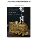300ml Vintage Steam Train Aromatherapy Essential Oil Diffuser and Humidifier with Dual-Color LED Light, Remote Controller(Bronze/Black) - cubertime