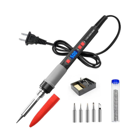 90W Digital Soldering Iron Kit with LCD Display, Adjustable Temperature 180-500°C, Ceramic Heating Core, Auto Sleep Function, Electronics Repair Welding Tool Set (US Plug/EU Plug) - cubertime