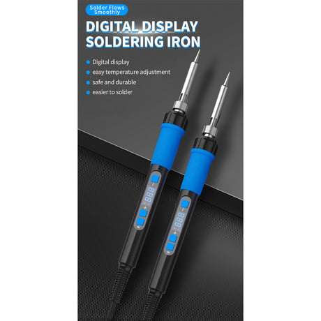 90W Digital Soldering Iron Kit with LCD Display, Adjustable Temperature 180-500°C, Ceramic Heating Core, Auto Sleep Function, Electronics Repair Welding Tool Set (US Plug/EU Plug) - cubertime