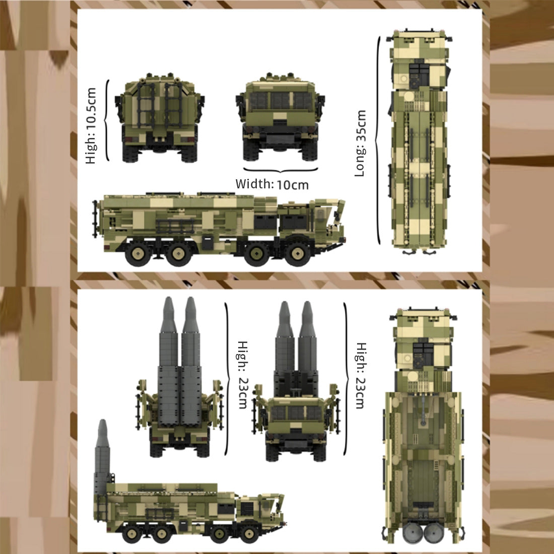 9K720 Military Mobile Missile Truck Building Block Set, Ballistic Missile Launcher Model, 8-Wheel Off-Road Vehicle, Elevating Missile Display, Military Building Kit for Display (1278PCS) - cubertime