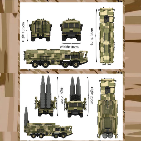 9K720 Military Mobile Missile Truck Building Block Set, Ballistic Missile Launcher Model, 8-Wheel Off-Road Vehicle, Elevating Missile Display, Military Building Kit for Display (1278PCS) - cubertime