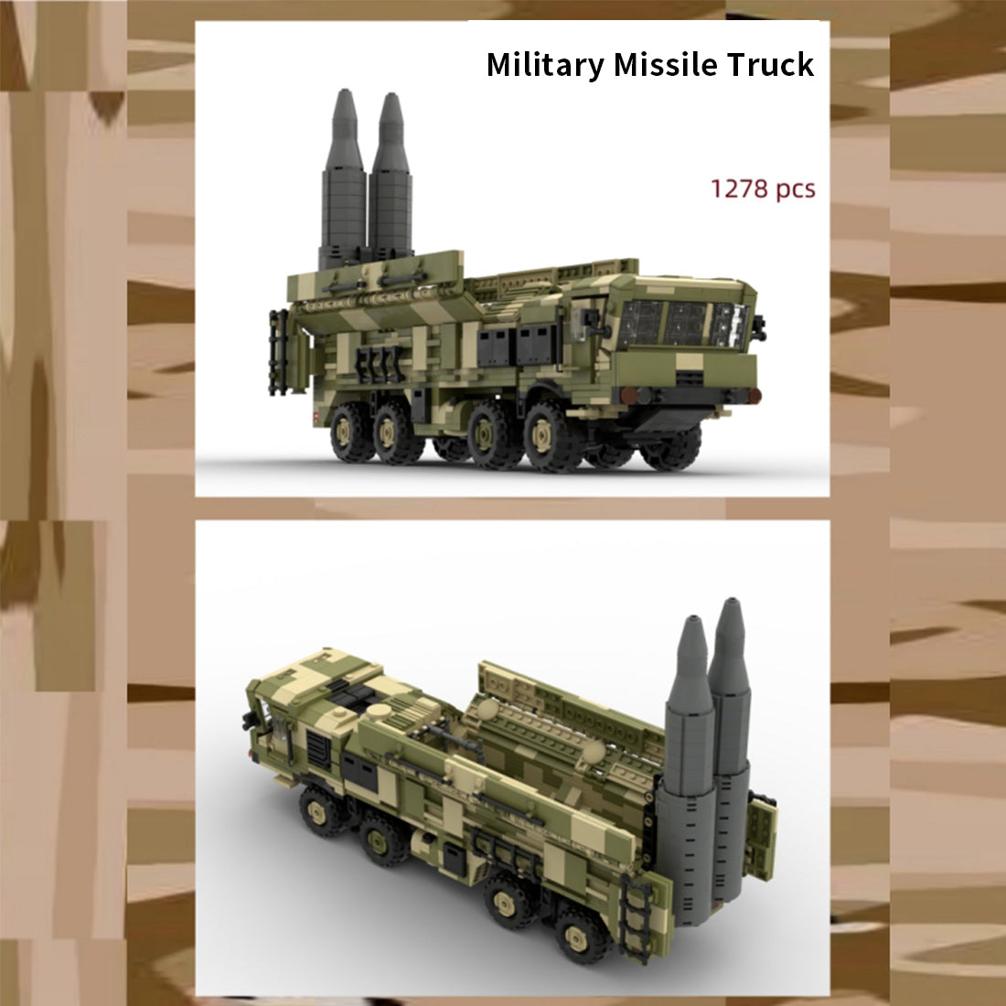 9K720 Military Mobile Missile Truck Building Block Set, Ballistic Missile Launcher Model, 8-Wheel Off-Road Vehicle, Elevating Missile Display, Military Building Kit for Display (1278PCS) - cubertime