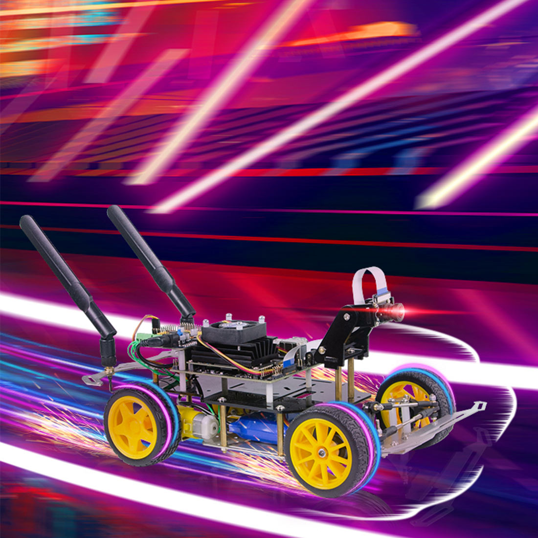 Autonomous Robot Car Kit with Deep Learning Vision & Ackermann Steering, Self-Driving Platform for Jetson Nano & Donkey Car (Blue/Yellow/Red) - cubertime
