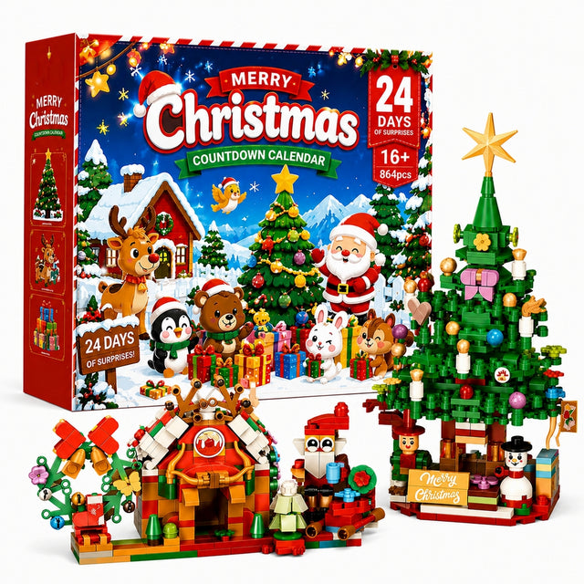 Christmas Advent Calendar Building Block Set, with Snowman, Christmas Tree & Snowflake(864PCS) - cubertime