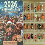 Christmas Long-Haired Cow Advent Calendar Surprise Box Set, 24 Mini Cow Figurines in Festive Holiday Costumes, 4cm Mini Collectible Figures for Christmas Countdown, Party Favors and Desktop Decor - cubertime