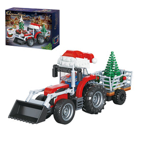Christmas Snow Plow Tractor Building Set, Winter Farm Scene (428PCS) - cubertime