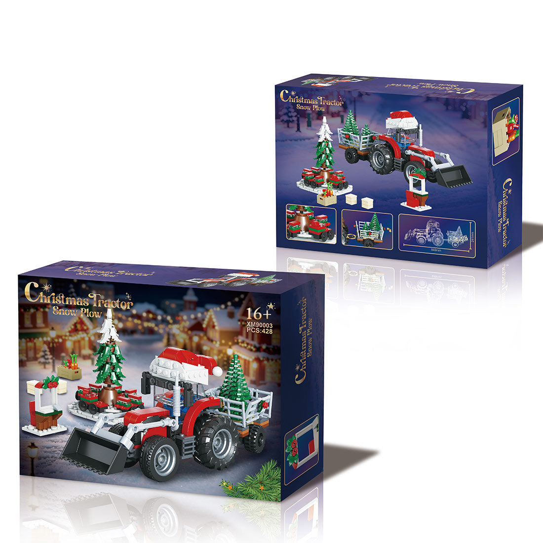 Christmas Snow Plow Tractor Building Set, Winter Farm Scene (428PCS) - cubertime