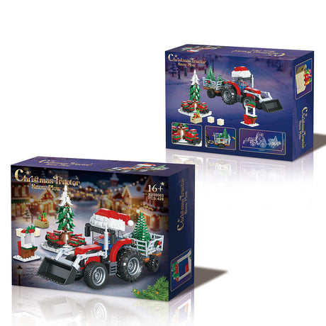 Christmas Snow Plow Tractor Building Set, Winter Farm Scene (428PCS) - cubertime