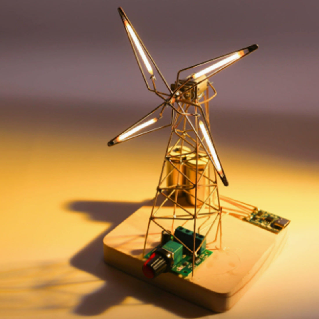 Circuit Sculptor, DIY Windmill Desk Lamp for Electronics Hobbyist, Rotating Creative Tabletop Lamp with Pre-shaped Copper Wire (Kit Version) - cubertime