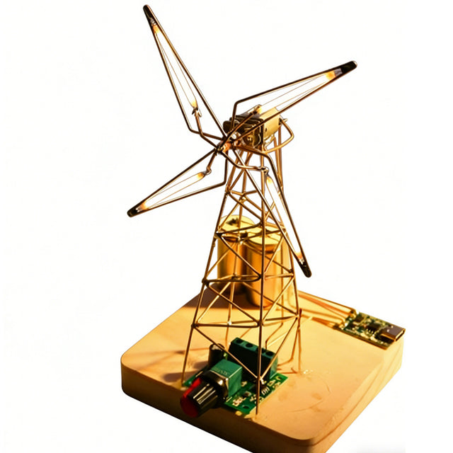 Circuit Sculptor, DIY Windmill Desk Lamp for Electronics Hobbyist, Rotating Creative Tabletop Lamp with Pre-shaped Copper Wire (Kit Version) - cubertime