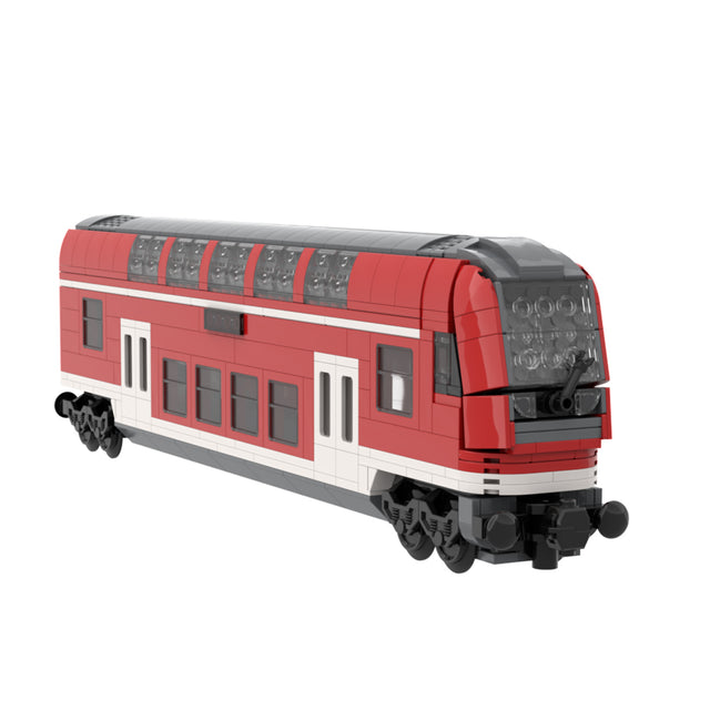 City Rail Transit Building Blocks, European Classic Double-Decker Train Model, Micro Scale Railway Display Construction Set (580PCS/Red/Control Car) - cubertime