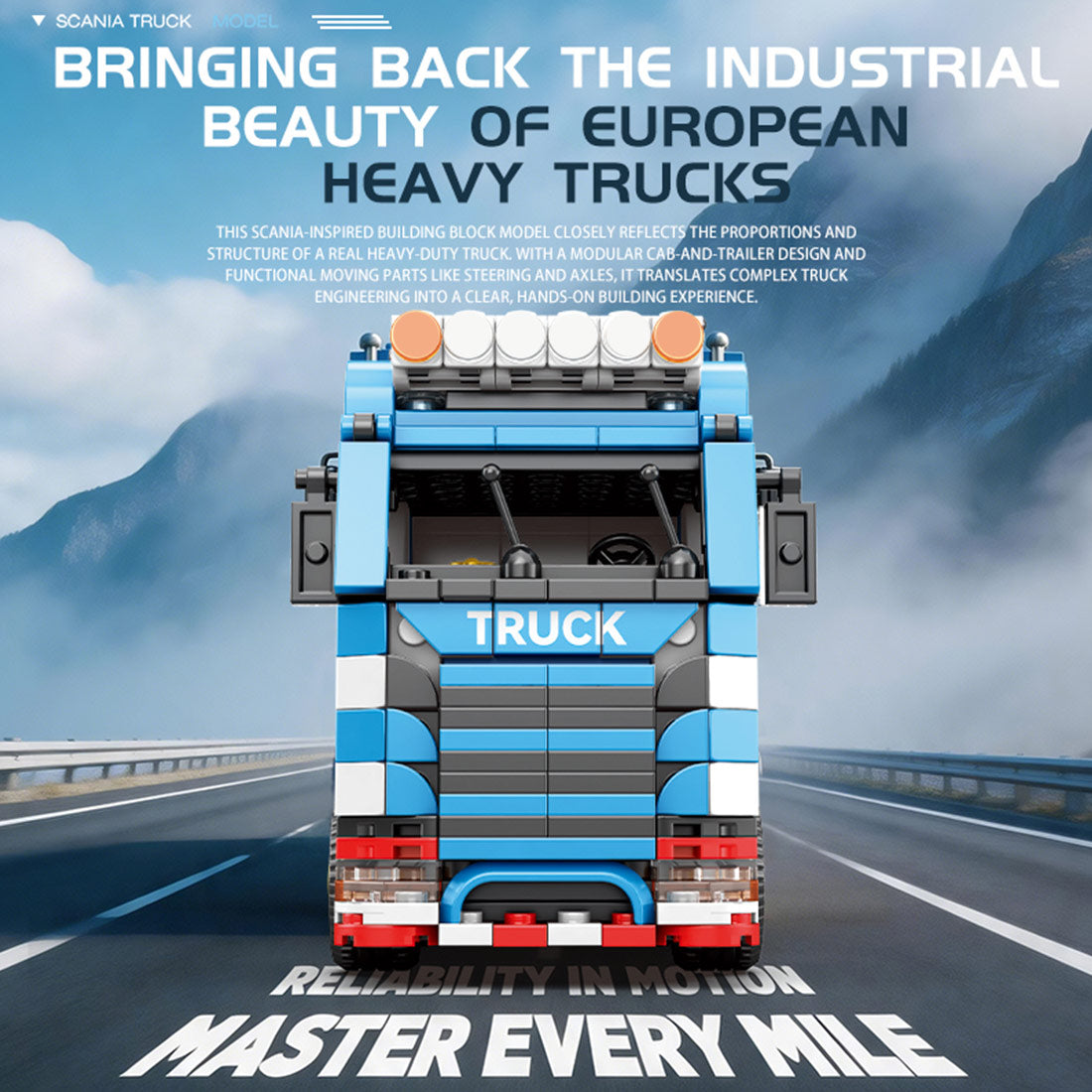 Classic European Heavy Truck Building Block Set, Modular Tractor with Detachable Cargo Trailer, Movable Cabin and Cargo Doors, Display Construction Kit (992PCS) - cubertime