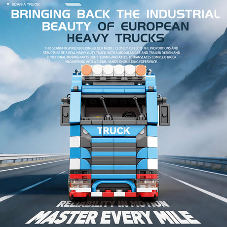 Classic European Heavy Truck Building Block Set, Modular Tractor with Detachable Cargo Trailer, Movable Cabin and Cargo Doors, Display Construction Kit (992PCS) - cubertime