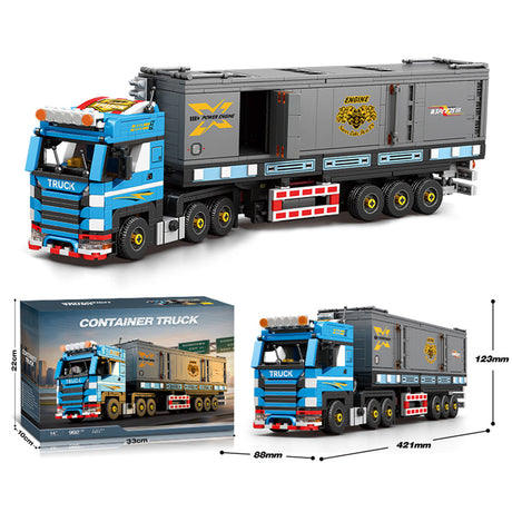 Classic European Heavy Truck Building Block Set, Modular Tractor with Detachable Cargo Trailer, Movable Cabin and Cargo Doors, Display Construction Kit (992PCS) - cubertime