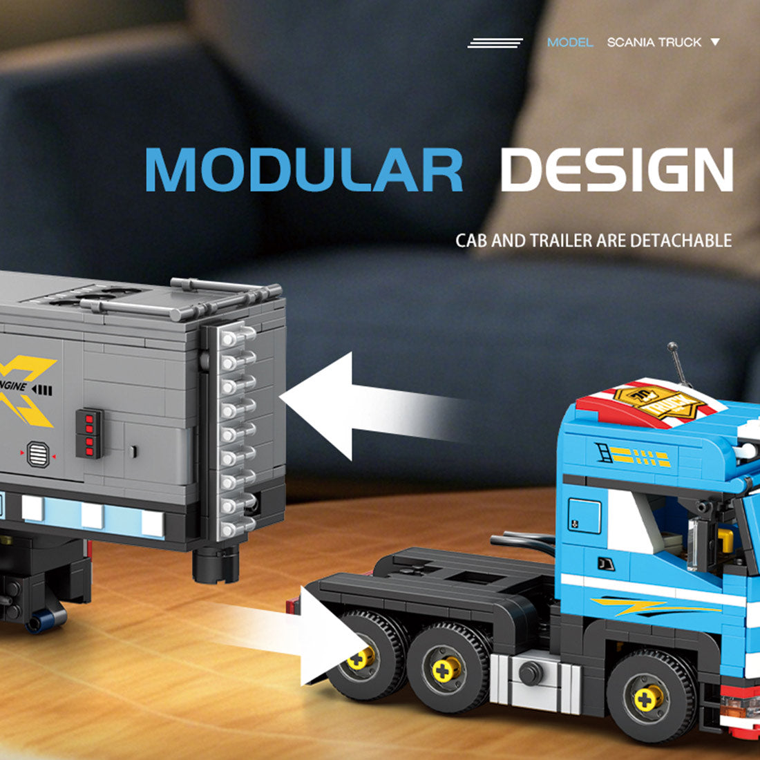 Classic European Heavy Truck Building Block Set, Modular Tractor with Detachable Cargo Trailer, Movable Cabin and Cargo Doors, Display Construction Kit (992PCS) - cubertime