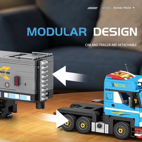 Classic European Heavy Truck Building Block Set, Modular Tractor with Detachable Cargo Trailer, Movable Cabin and Cargo Doors, Display Construction Kit (992PCS) - cubertime
