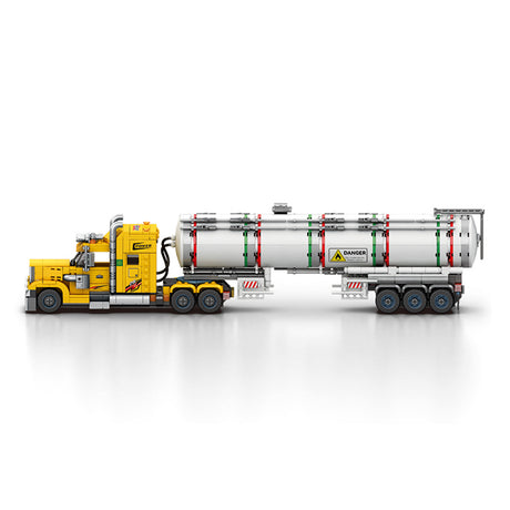 Classic North American Tanker Truck Building Block Set, Long-Nose Tractor with Tank Trailer, Movable Components and Detailed Mechanical Design, Display Construction Kit (1119PCS) - cubertime