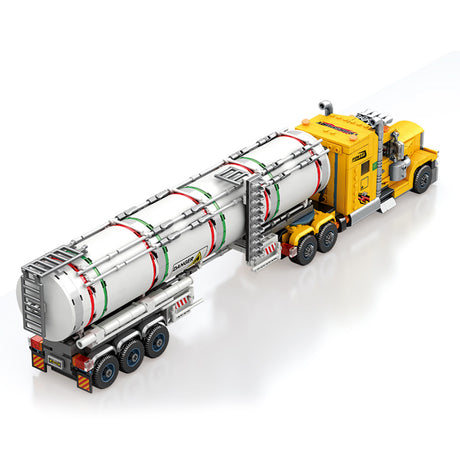 Classic North American Tanker Truck Building Block Set, Long-Nose Tractor with Tank Trailer, Movable Components and Detailed Mechanical Design, Display Construction Kit (1119PCS) - cubertime