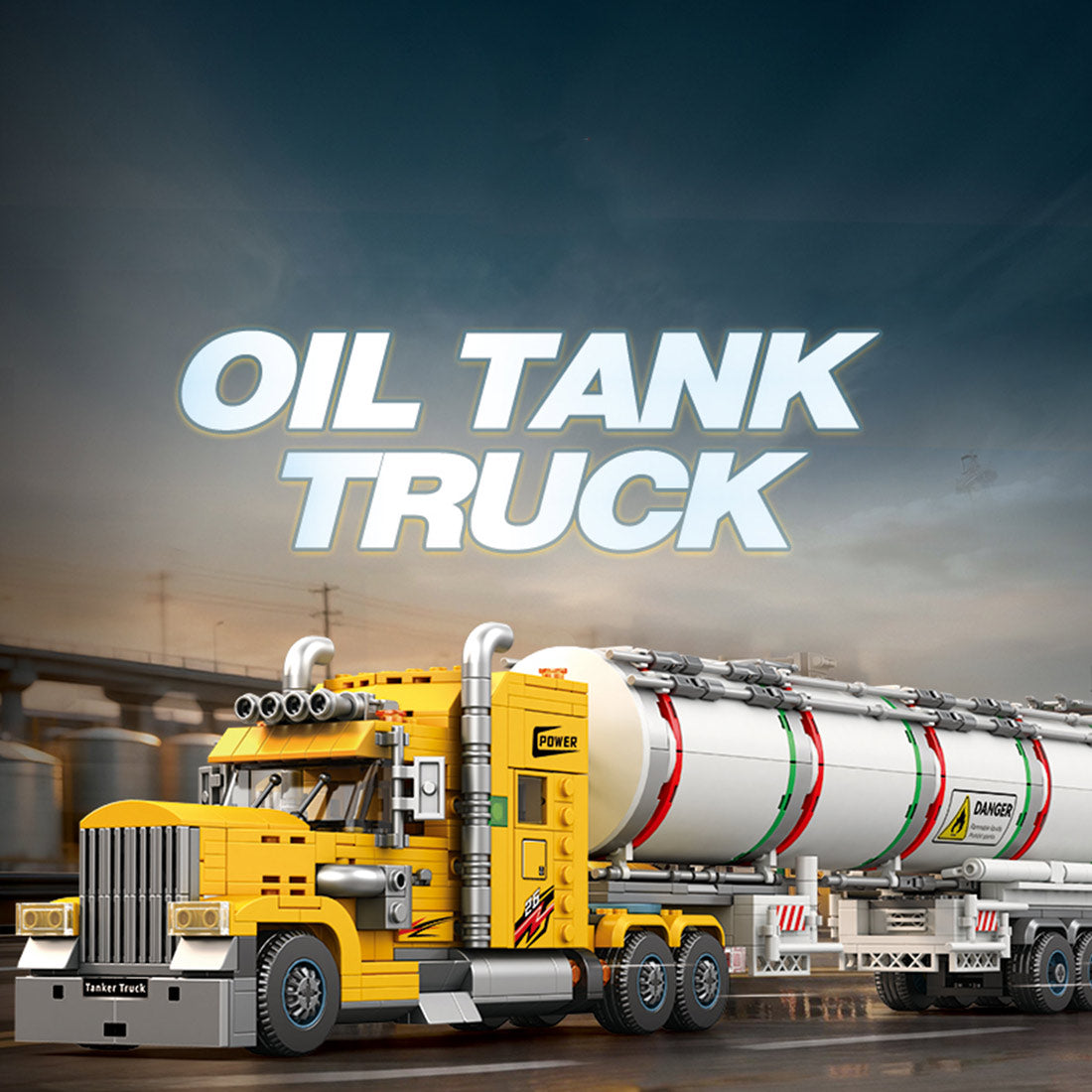 Classic North American Tanker Truck Building Block Set, Long-Nose Tractor with Tank Trailer, Movable Components and Detailed Mechanical Design, Display Construction Kit (1119PCS) - cubertime